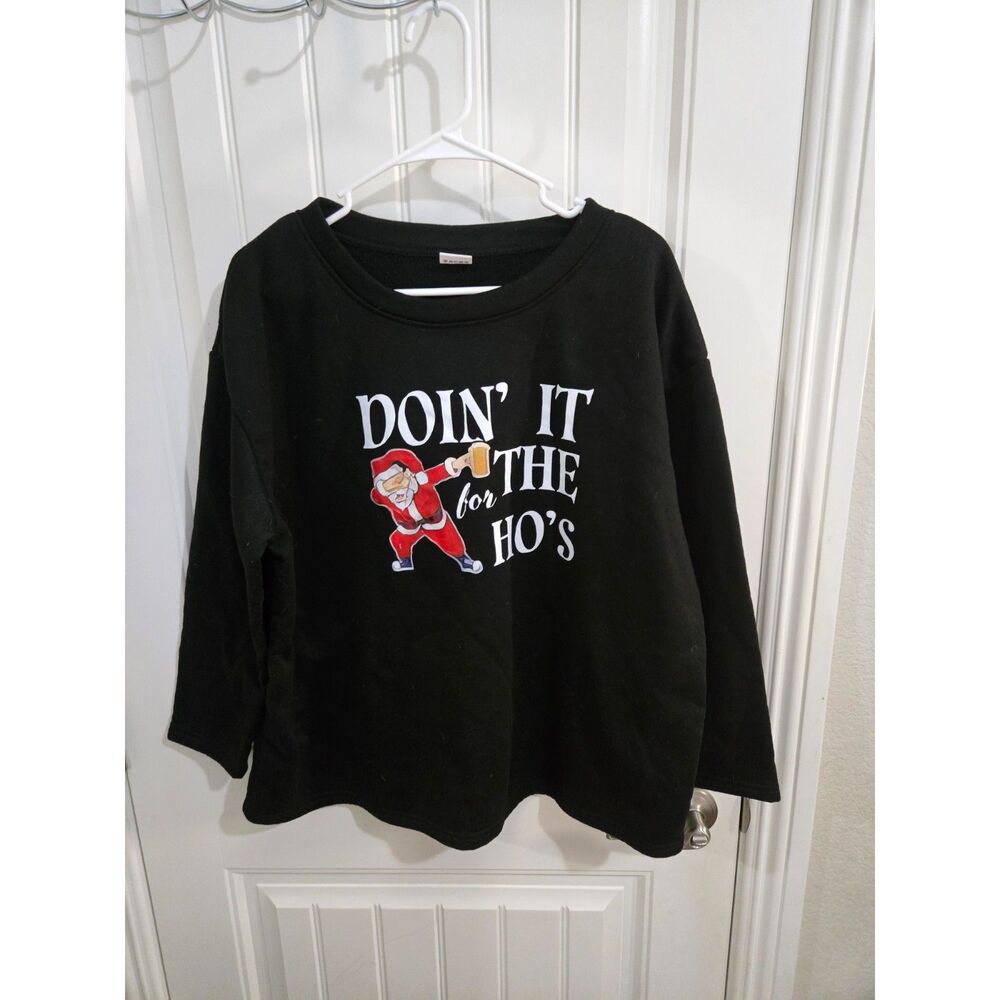Women’s 2XL Black Christmas Sweatshirt Doin’ It for the Ho’s Santa Graphic Top